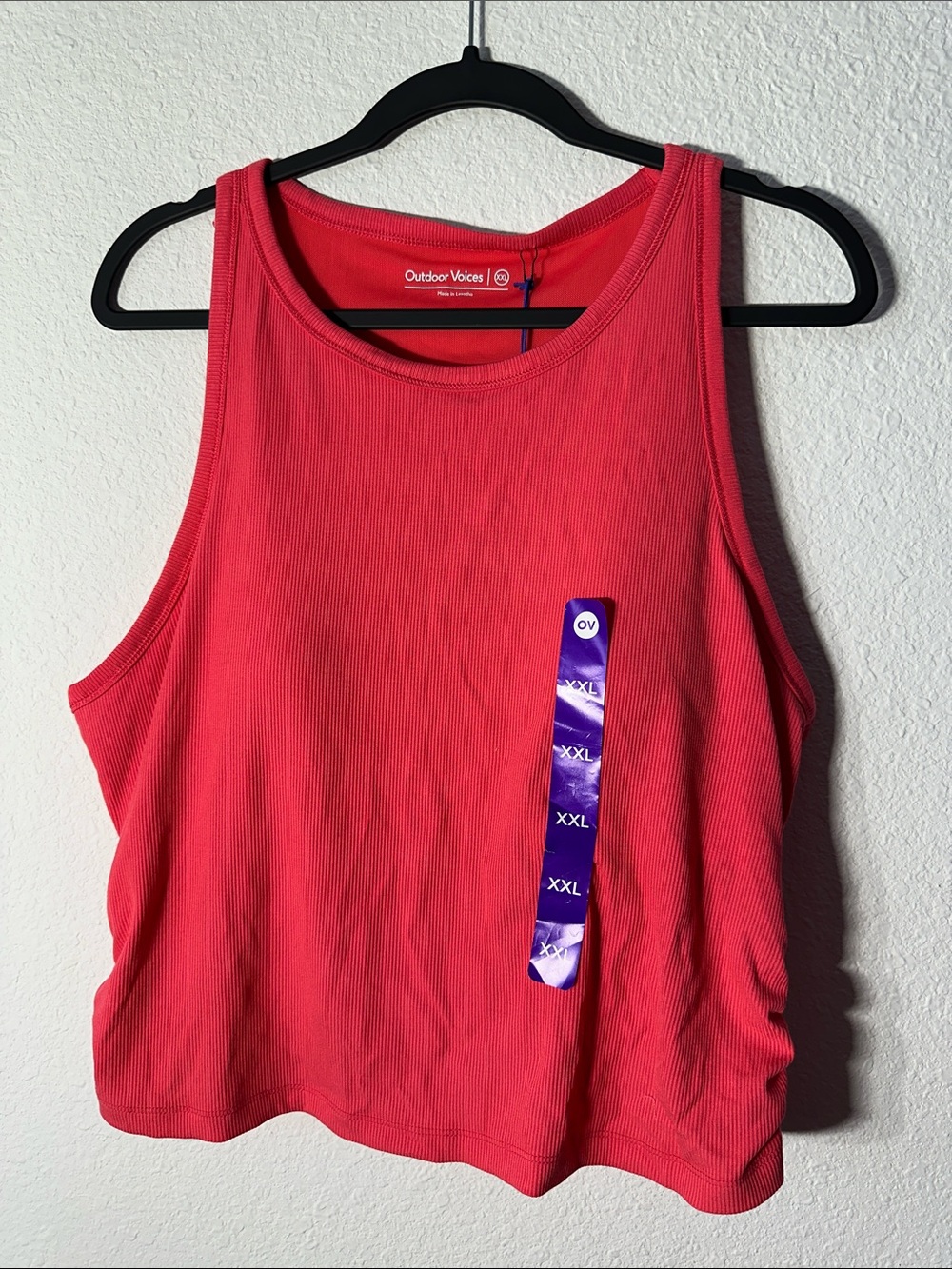 Outdoor Voices Coral Ribbed Crop Tank - Coral Pink